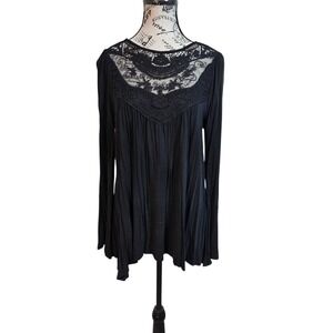 Andre by Unit M Black Boho Witchy Whimsigoth Top Crochet Lace Bell Sleeve...